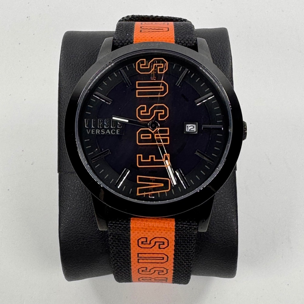 Versus Versace Mens Watch Black Orange Logo Canvas Strap VSPHN0220 Luxury Sport